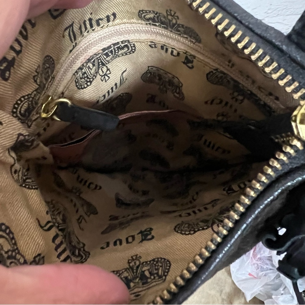 Vintage Juicy Couture Brown Velour Leather Crossbody Bag Purse Tassel Y2K - Picture 11 of 14